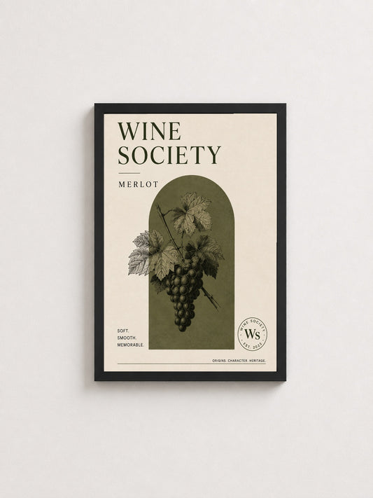 Merlot Bağbozumu – Retro Çerçeveli Poster — Siyah Çerçeve — TabloLab