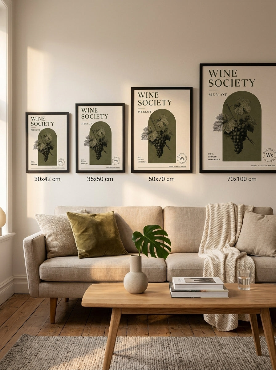 Merlot Bağbozumu – Retro Çerçeveli Poster — Siyah Çerçeve — TabloLab