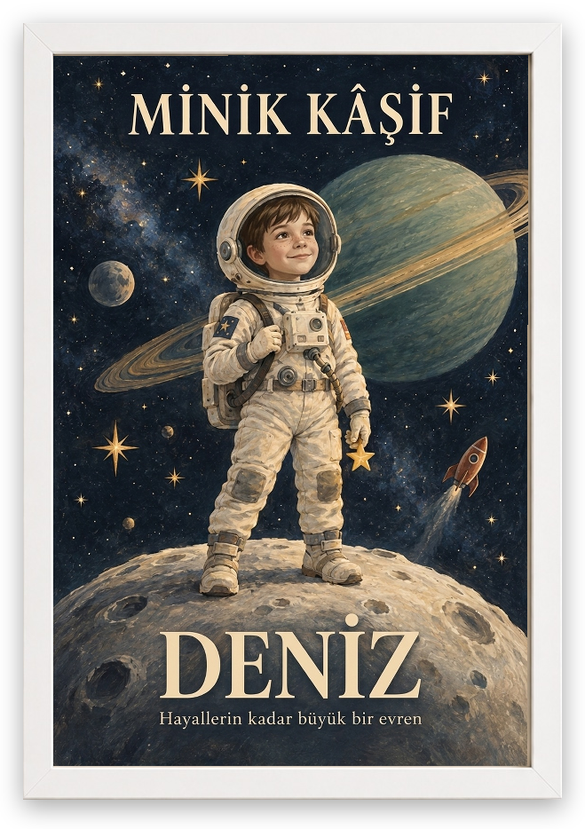 Minik Kâşif — Beyaz çerçeve, kişiselleştirilmiş örnek tasarım