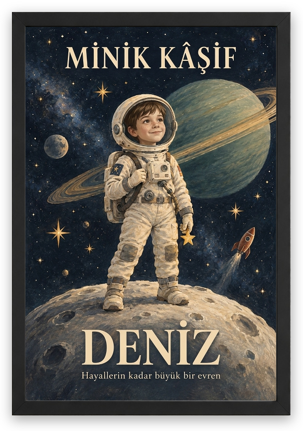 Minik Kâşif — Siyah çerçeve, kişiselleştirilmiş örnek tasarım