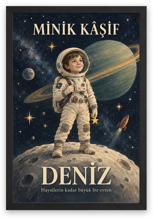 Minik Kâşif — Siyah çerçeve, kişiselleştirilmiş örnek tasarım