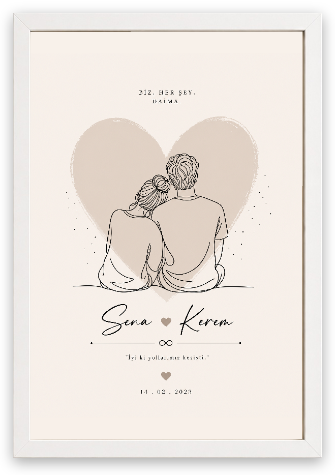Minimal Çift Posteri - Couple Lab Kişiselleştirilebilir Tablo — Beyaz Çerçeve — TabloLab