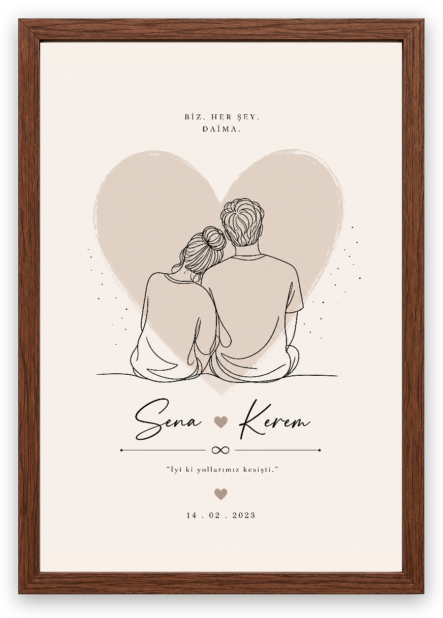 Minimal Çift Posteri - Couple Lab Kişiselleştirilebilir Tablo — Ceviz Çerçeve — TabloLab
