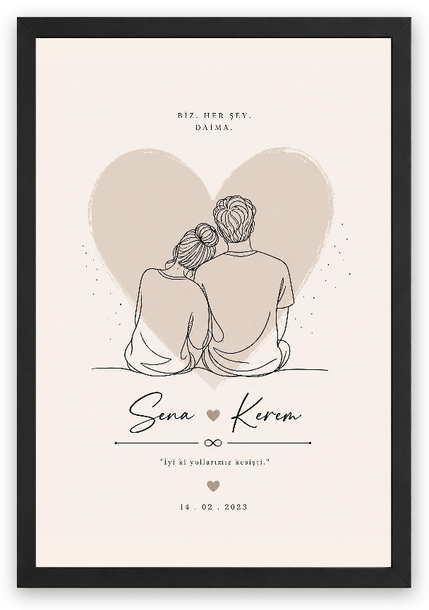 Minimal Çift Posteri - Couple Lab Kişiselleştirilebilir Tablo — Siyah — TabloLab