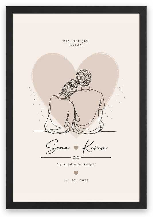 Minimal Çift Posteri - Couple Lab Kişiselleştirilebilir Tablo — Siyah — TabloLab