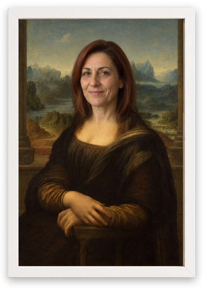 Mona Lisa Portresi — Beyaz çerçeve, kişiselleştirilmiş örnek tasarım