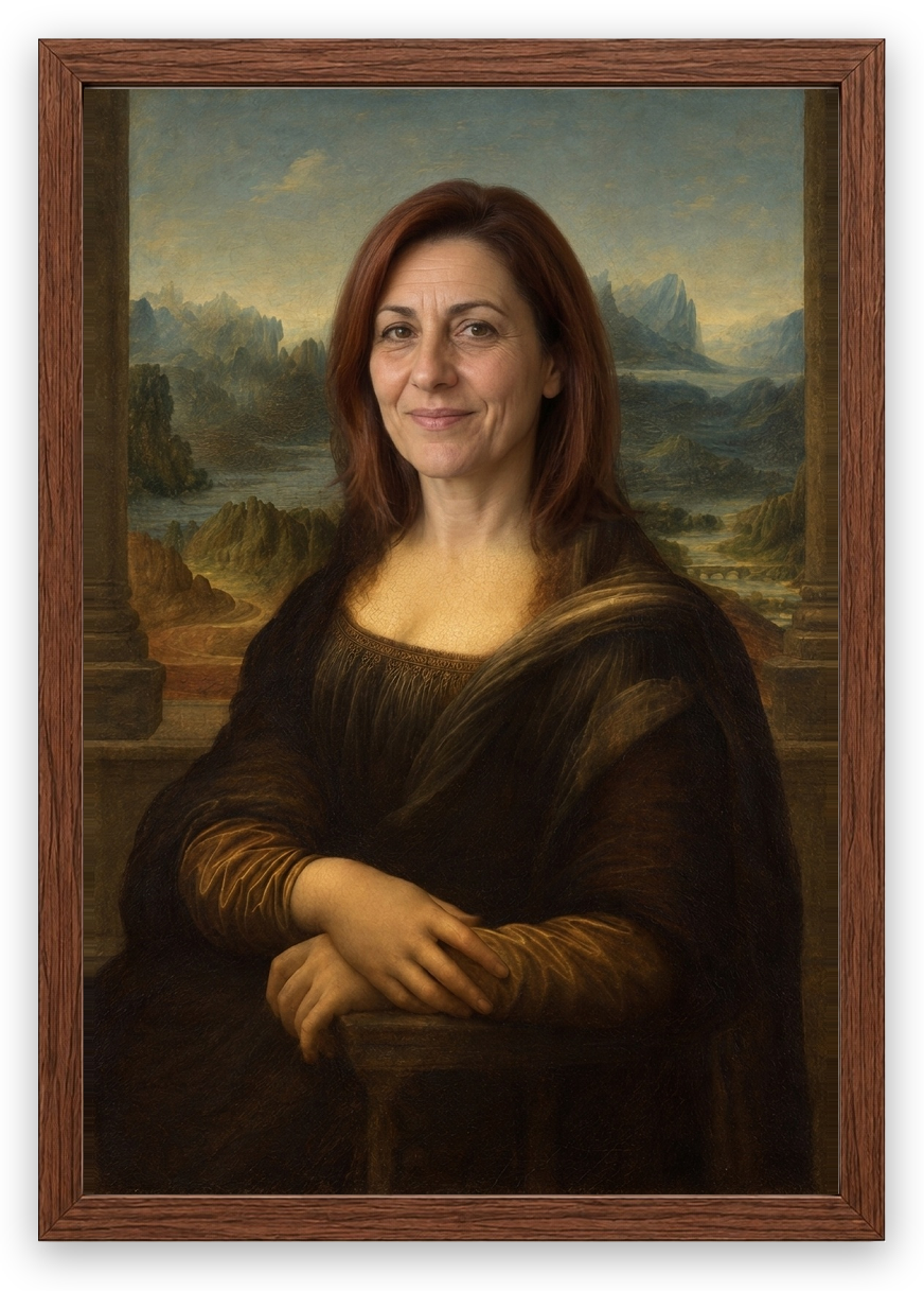 Mona Lisa Portresi — Ceviz çerçeve, kişiselleştirilmiş örnek tasarım