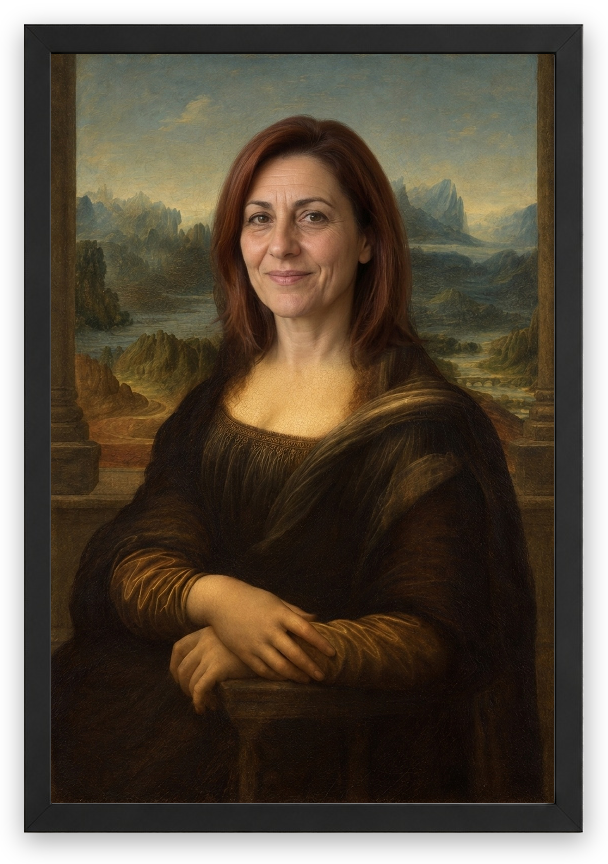 Mona Lisa Portresi — Siyah çerçeve, kişiselleştirilmiş örnek tasarım