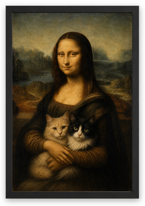 Mona Lisa'nın Kedileri – 2 Kedili Kişiselleştirilebilir Poster — Siyah — TabloLab