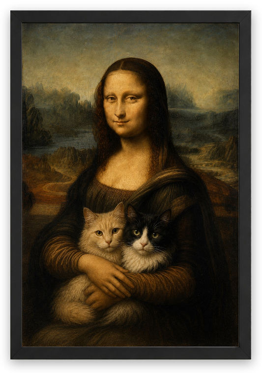 Mona Lisa'nın Kedileri – 2 Kedili Kişiselleştirilebilir Poster — Siyah — TabloLab