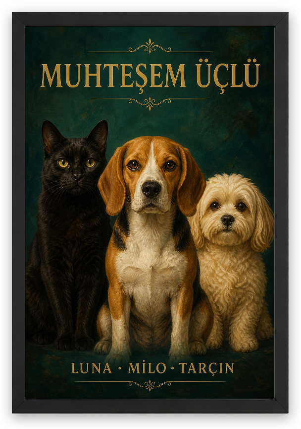 Muhteşem Üçlü – 3 Hayvanlı Kişiselleştirilebilir Poster — Siyah — Tam Baskı — TabloLab