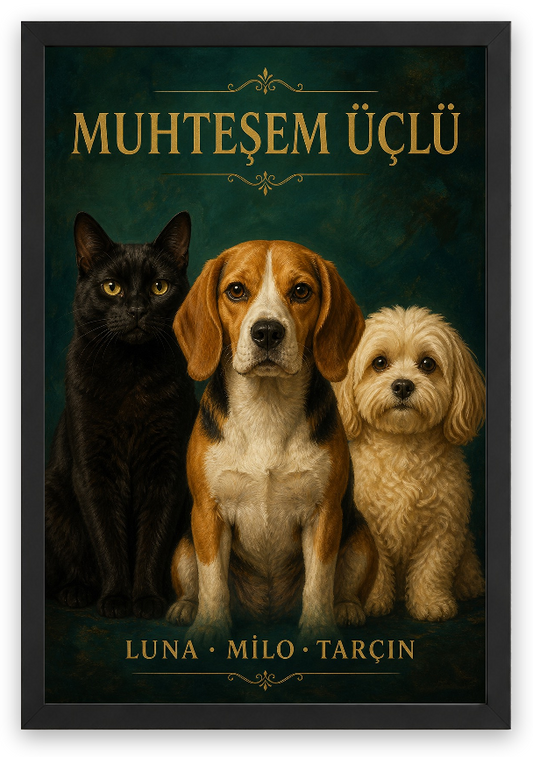 Muhteşem Üçlü – 3 Hayvanlı Kişiselleştirilebilir Poster — Siyah — Tam Baskı — TabloLab