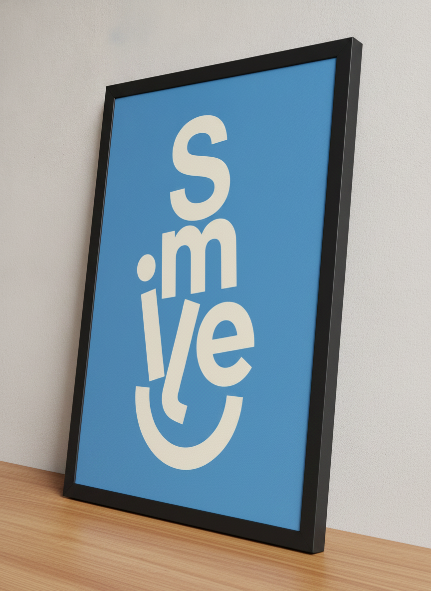 Mutlu Kelimeler – Minimalist Çerçeveli Poster — Siyah Çerçeve — TabloLab