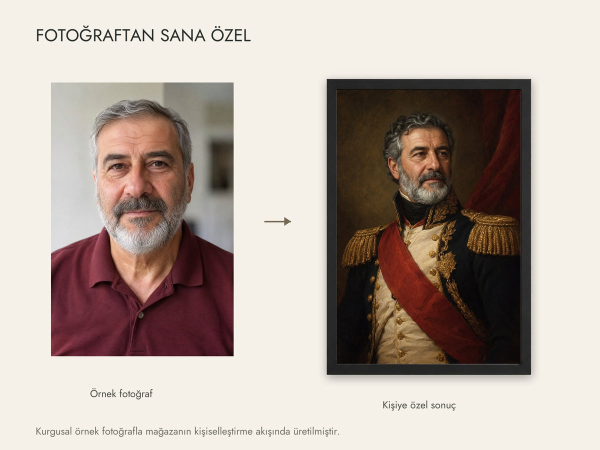 Kurgusal örnek fotoğraf ve aynı fotoğrafın canlı kişiselleştirme sonucu; müşteri fotoğrafı değildir