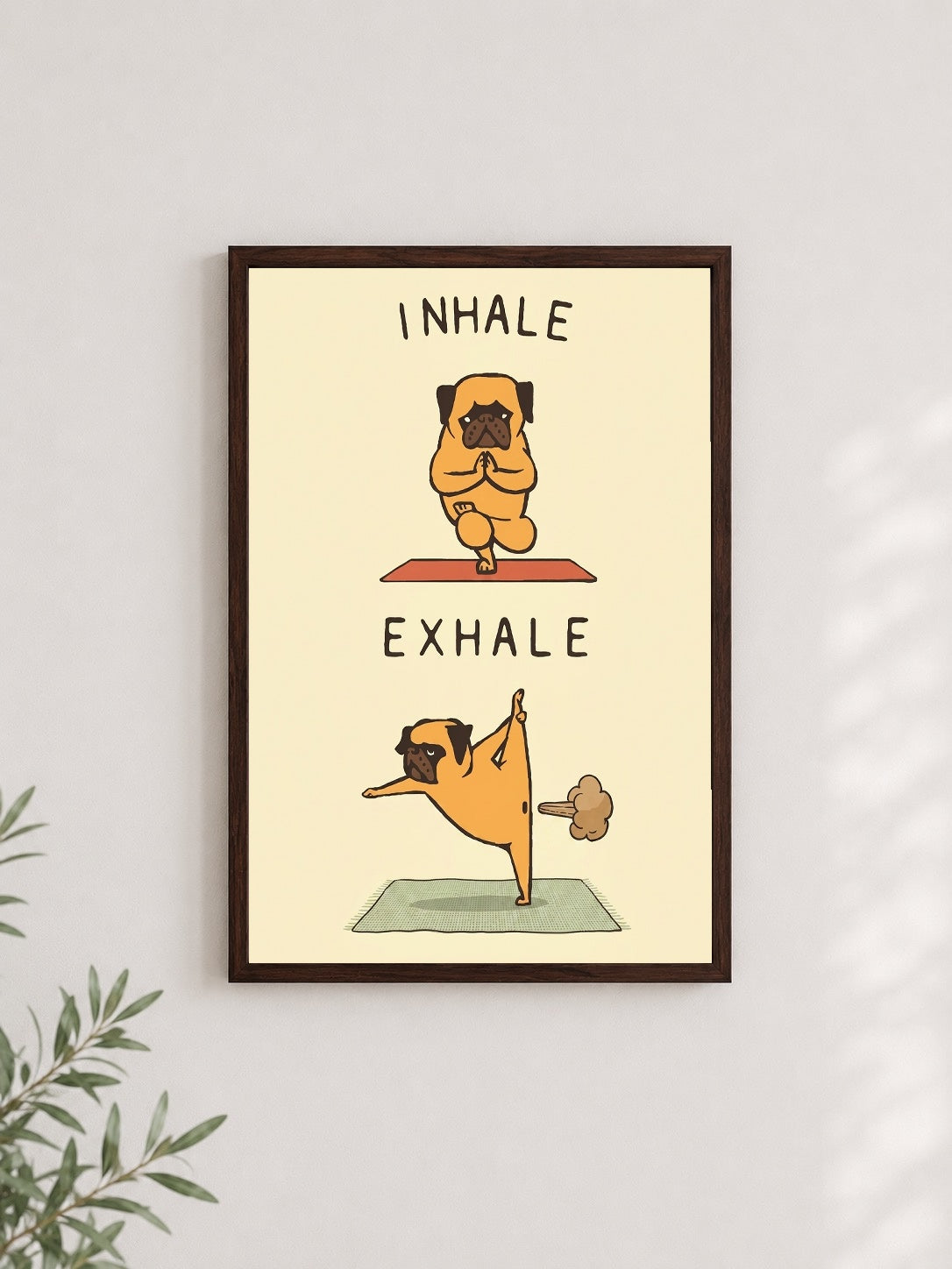 Nefes Egzersizi Köpeği – Eğlenceli Çerçeveli Poster — Ceviz Çerçeve — TabloLab