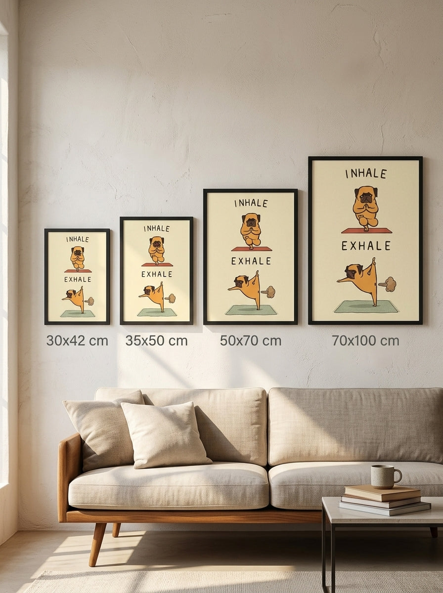 Nefes Egzersizi Köpeği – Eğlenceli Çerçeveli Poster — Siyah Çerçeve — TabloLab