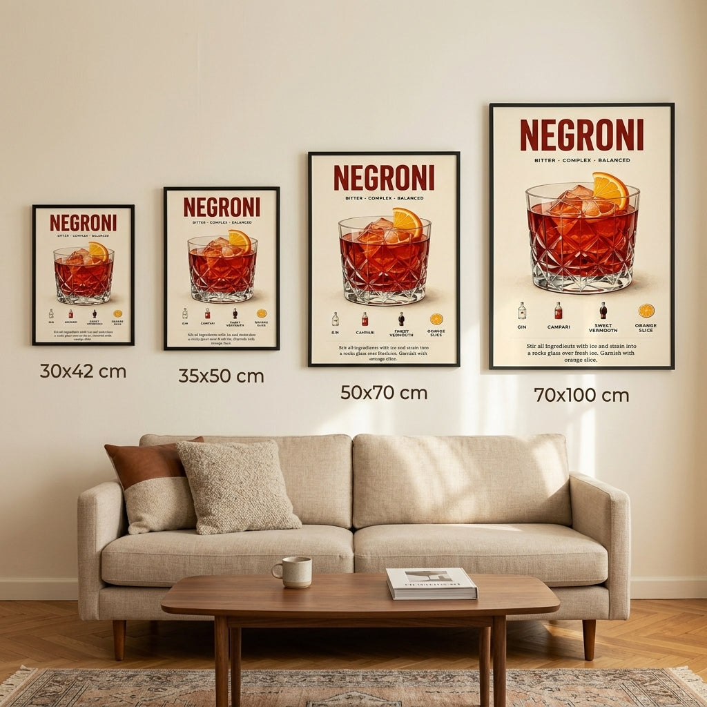 Negroni Kokteyl Tarifi – Vintage Çerçeveli Poster — Siyah — Paspartusuz — TabloLab