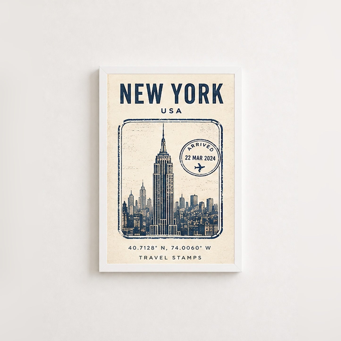 New York Seyahat Hatırası – Vintage Çerçeveli Poster — Beyaz — Paspartusuz — TabloLab