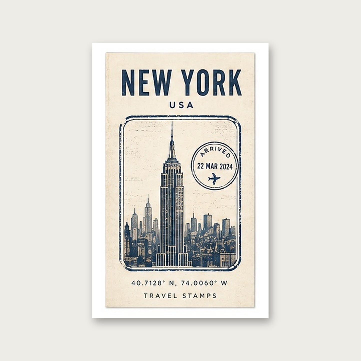 New York Seyahat Hatırası – Vintage Çerçeveli Poster — Çerçevesiz — Paspartulu — TabloLab