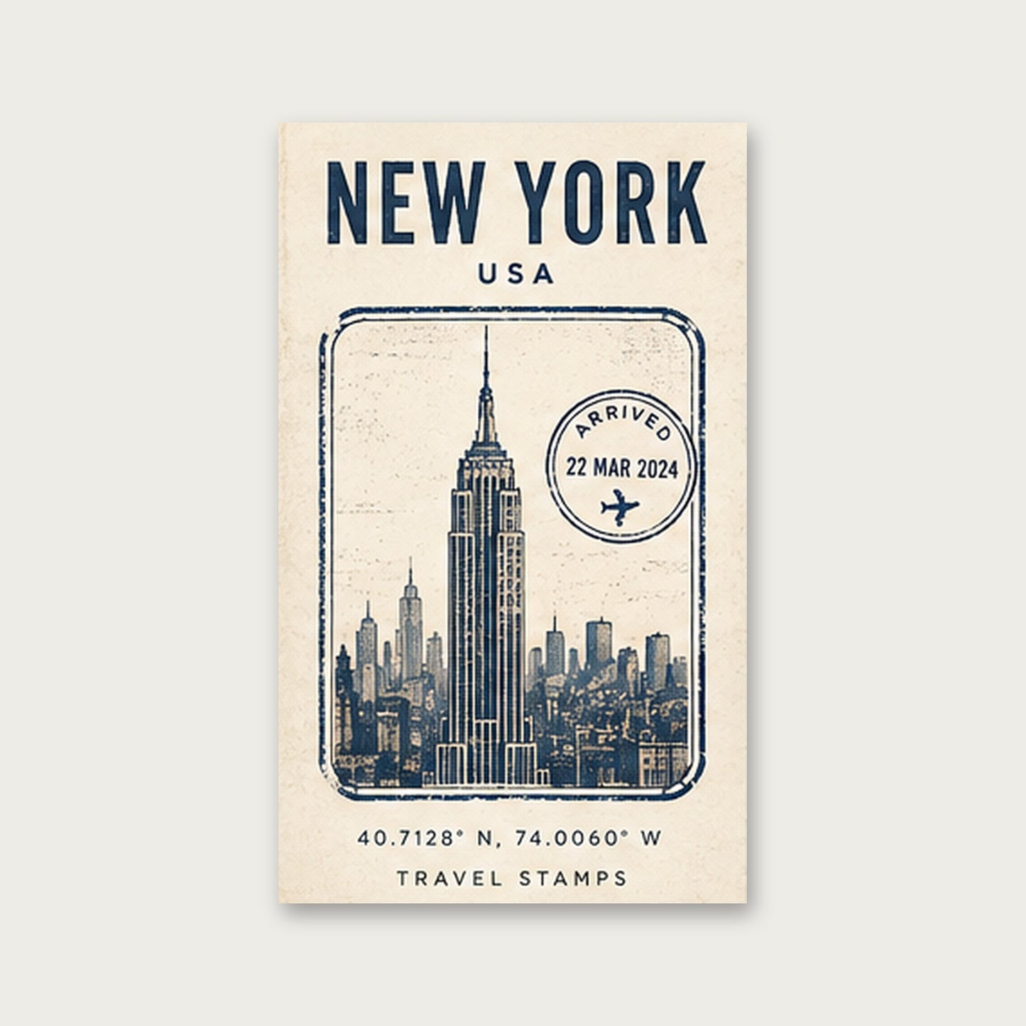 New York Seyahat Hatırası – Vintage Çerçeveli Poster — Çerçevesiz — Paspartusuz — TabloLab