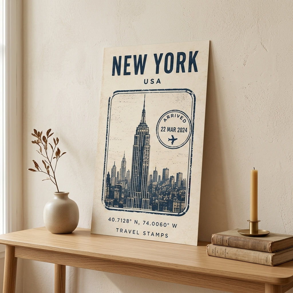 New York Seyahat Hatırası – Vintage Çerçeveli Poster — Çerçevesiz — Paspartusuz — TabloLab