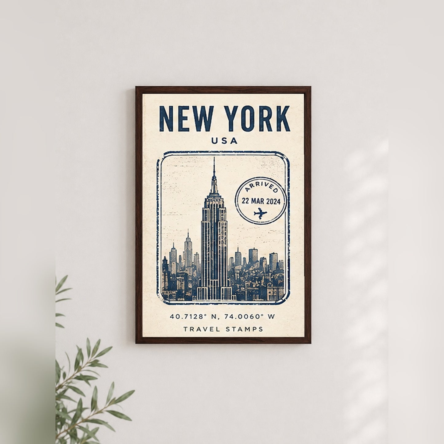 New York Seyahat Hatırası – Vintage Çerçeveli Poster — Ceviz — Paspartusuz — TabloLab