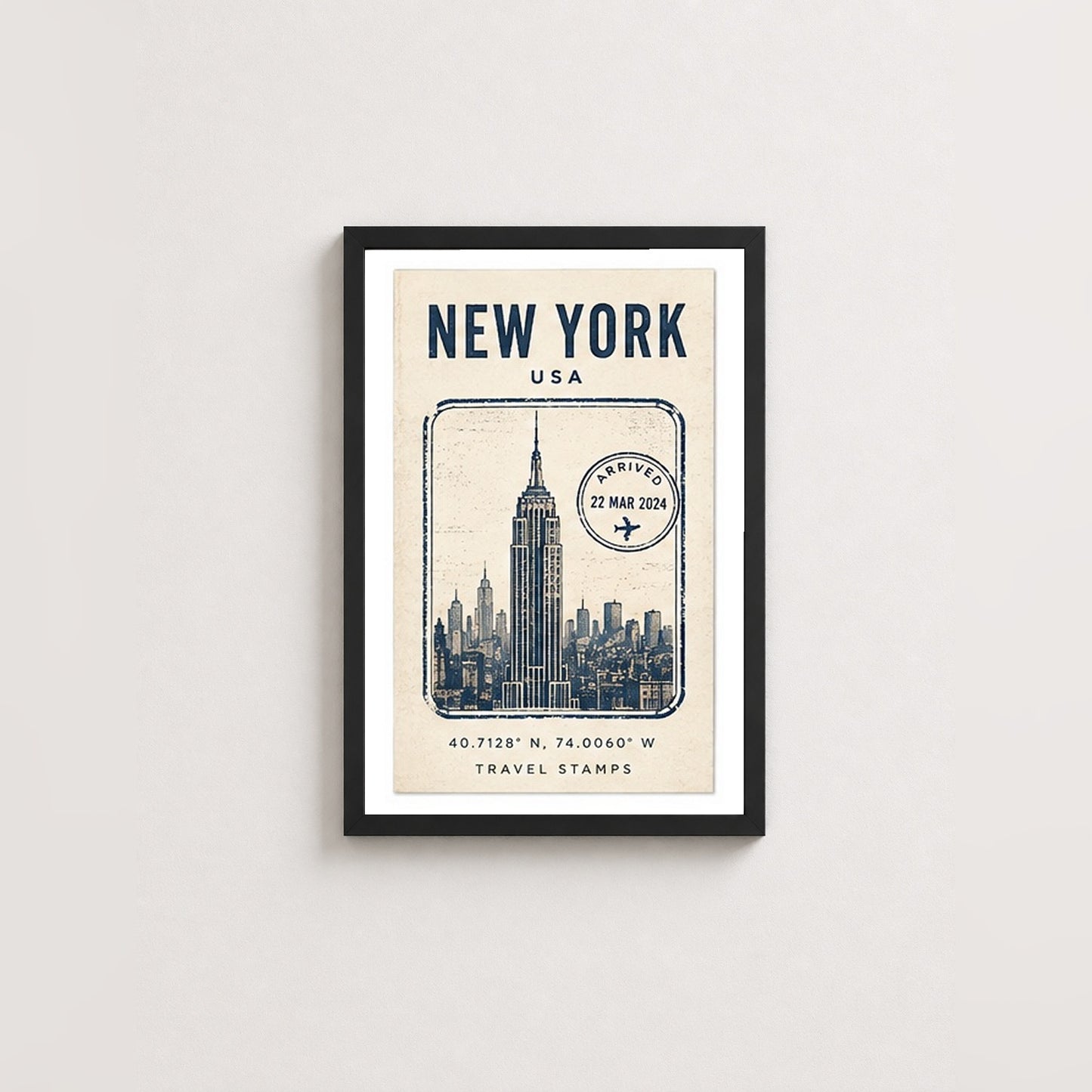 New York Seyahat Hatırası – Vintage Çerçeveli Poster — Siyah — Paspartulu — TabloLab
