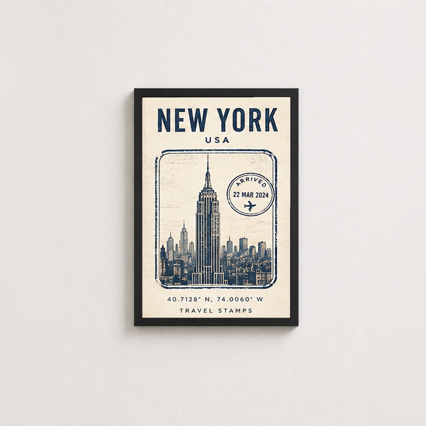 New York Seyahat Hatırası – Vintage Çerçeveli Poster — Siyah — Paspartusuz — TabloLab
