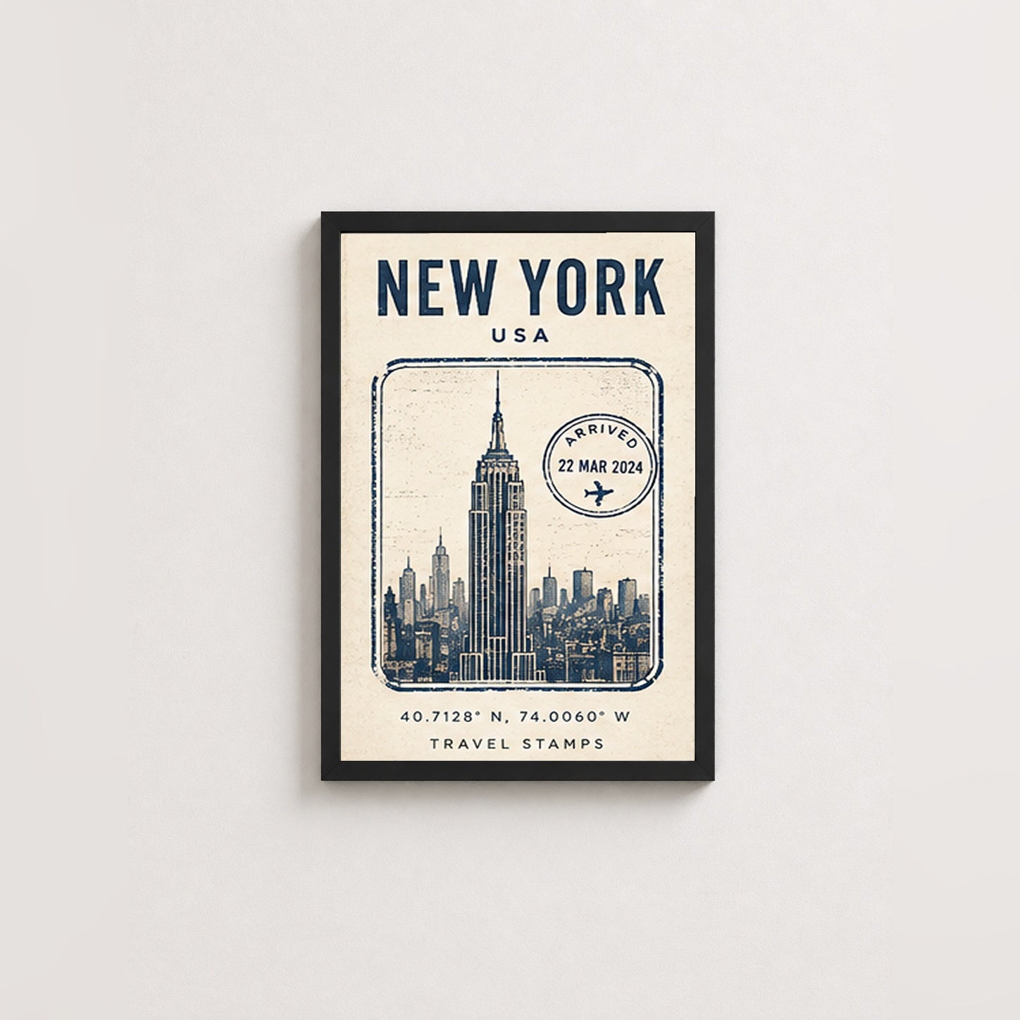 New York Seyahat Hatırası – Vintage Çerçeveli Poster — Siyah — Paspartusuz — TabloLab