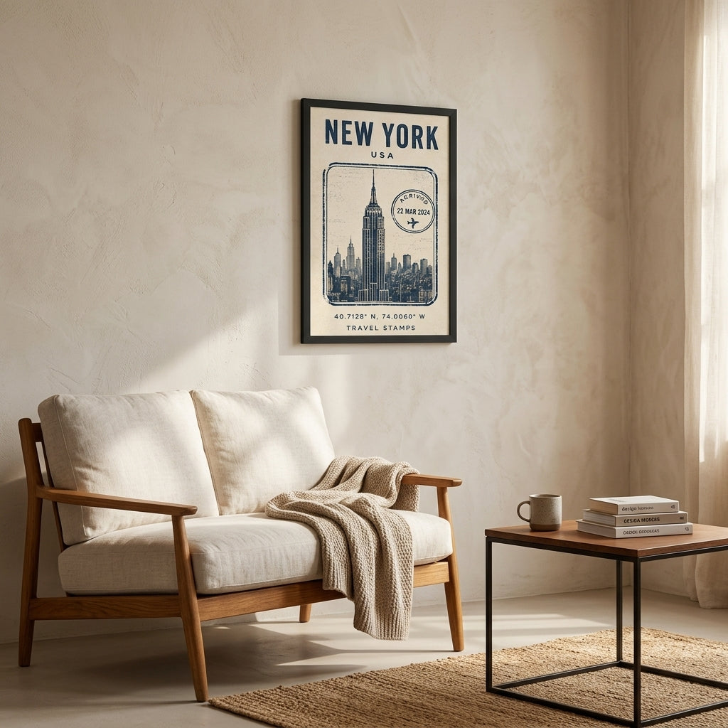 New York Seyahat Hatırası – Vintage Çerçeveli Poster — Siyah — Paspartusuz — TabloLab