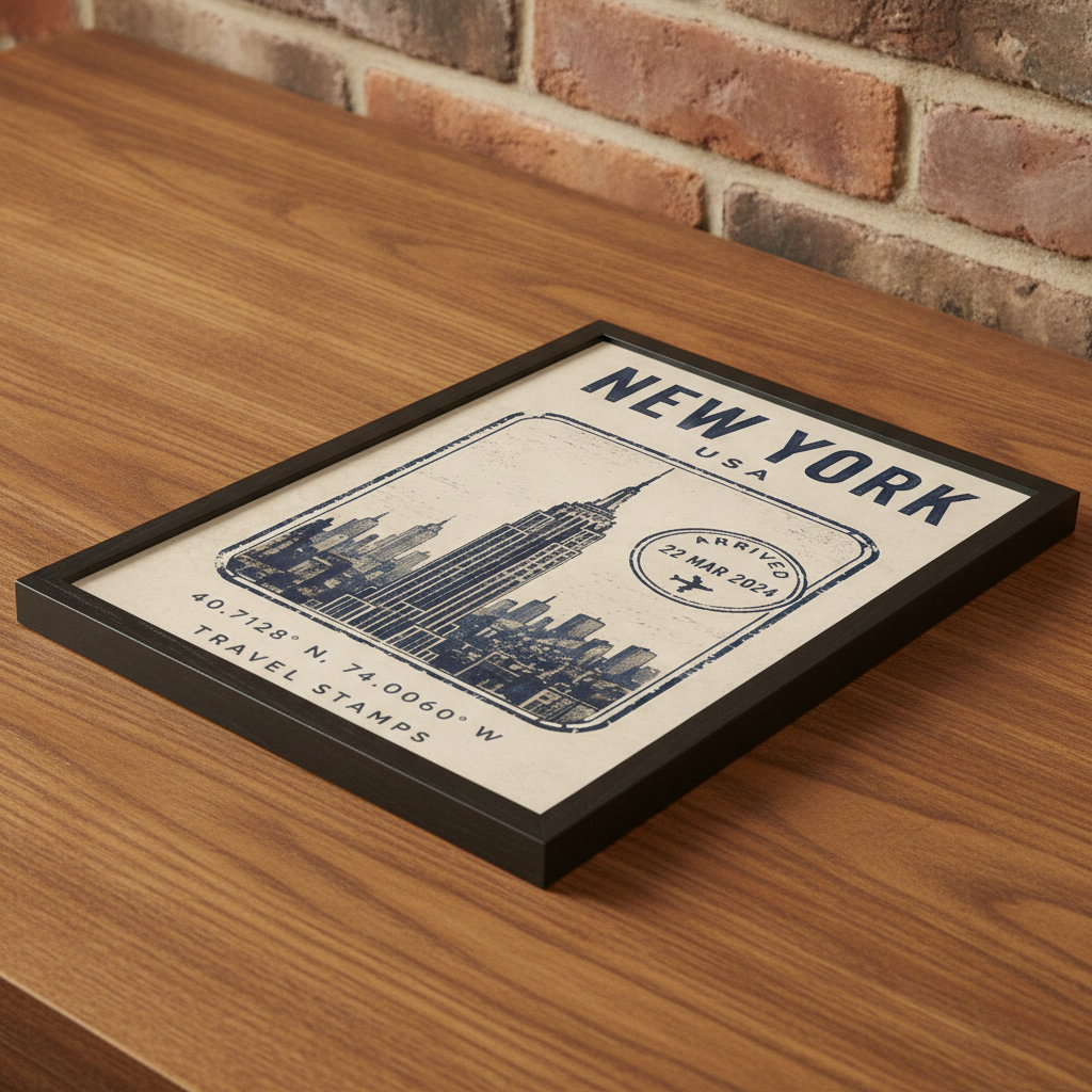 New York Seyahat Hatırası – Vintage Çerçeveli Poster — Siyah — Paspartusuz — TabloLab