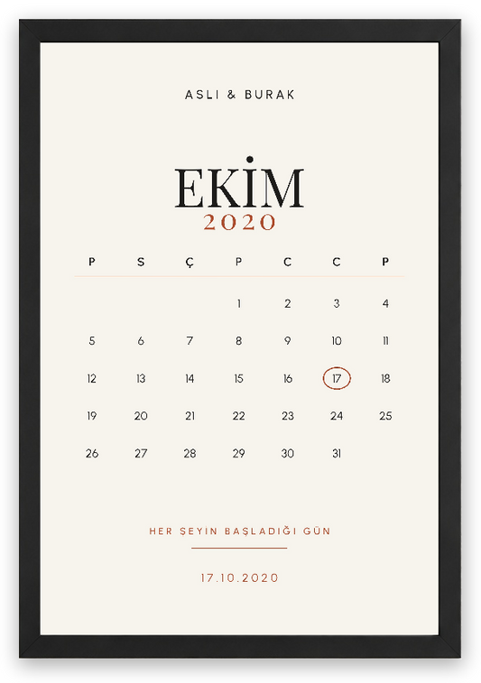 O Günün Takvimi – Kişiselleştirilebilir Poster — Siyah — Tam Baskı — TabloLab
