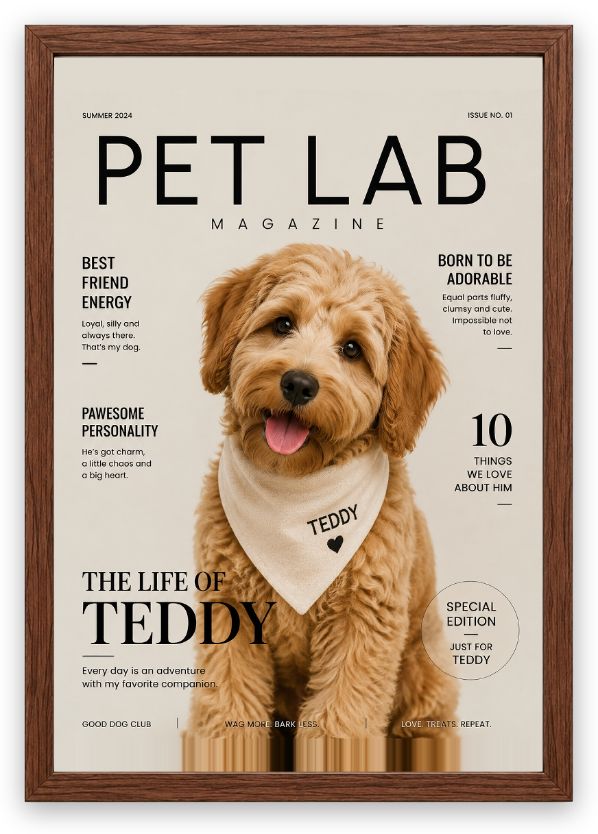 Özel Pet Dergi Kapağı — Ceviz Çerçeve — TabloLab