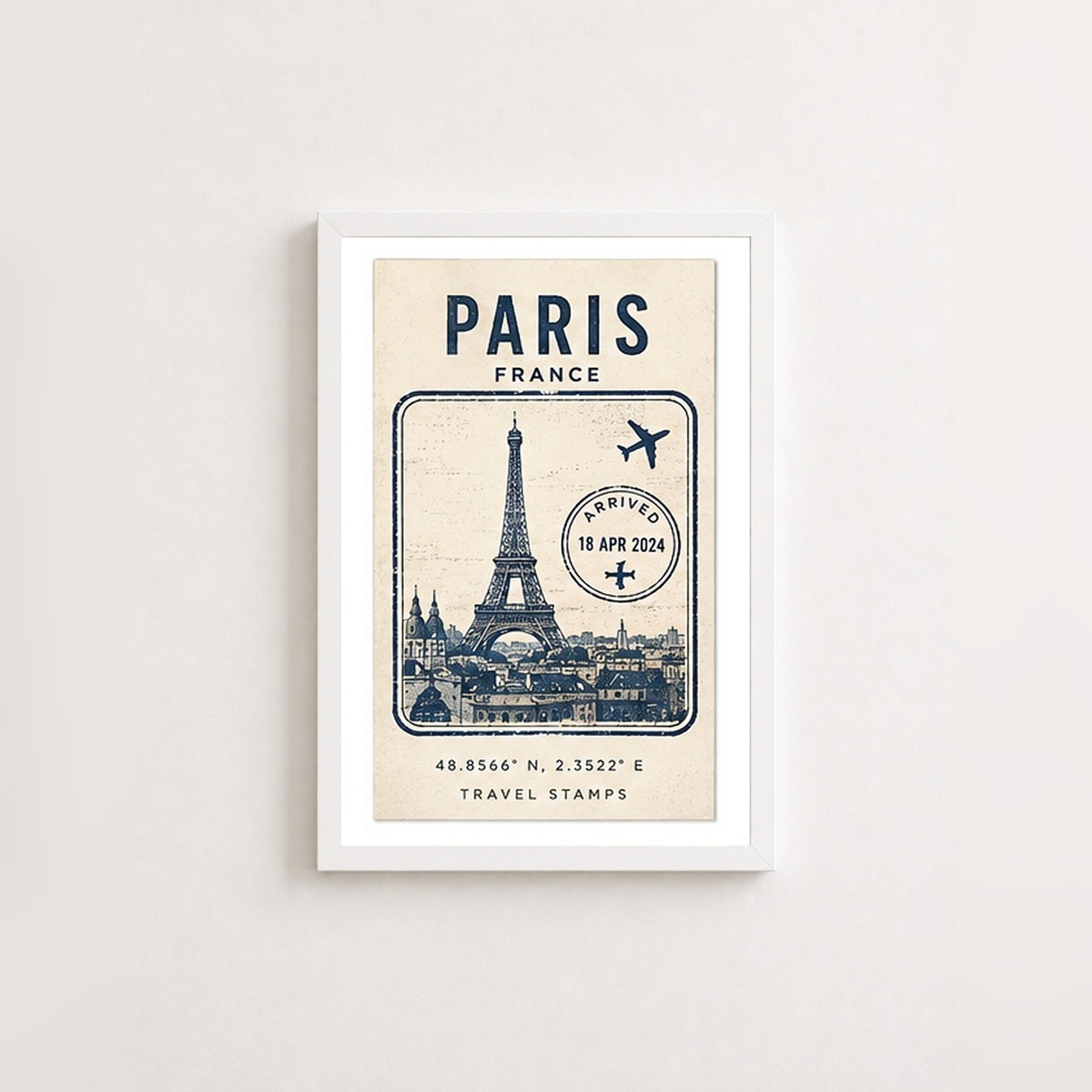 Paris Seyahat Hatırası – Vintage Çerçeveli Poster — Beyaz — Paspartulu — TabloLab