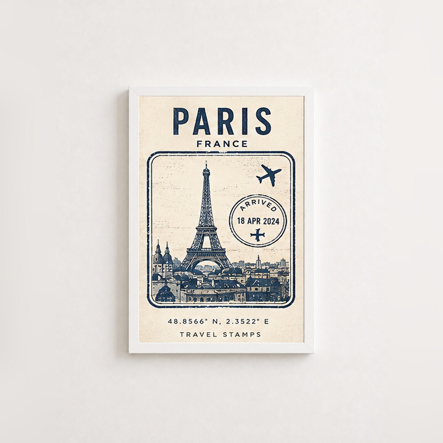 Paris Seyahat Hatırası – Vintage Çerçeveli Poster — Beyaz — Paspartusuz — TabloLab