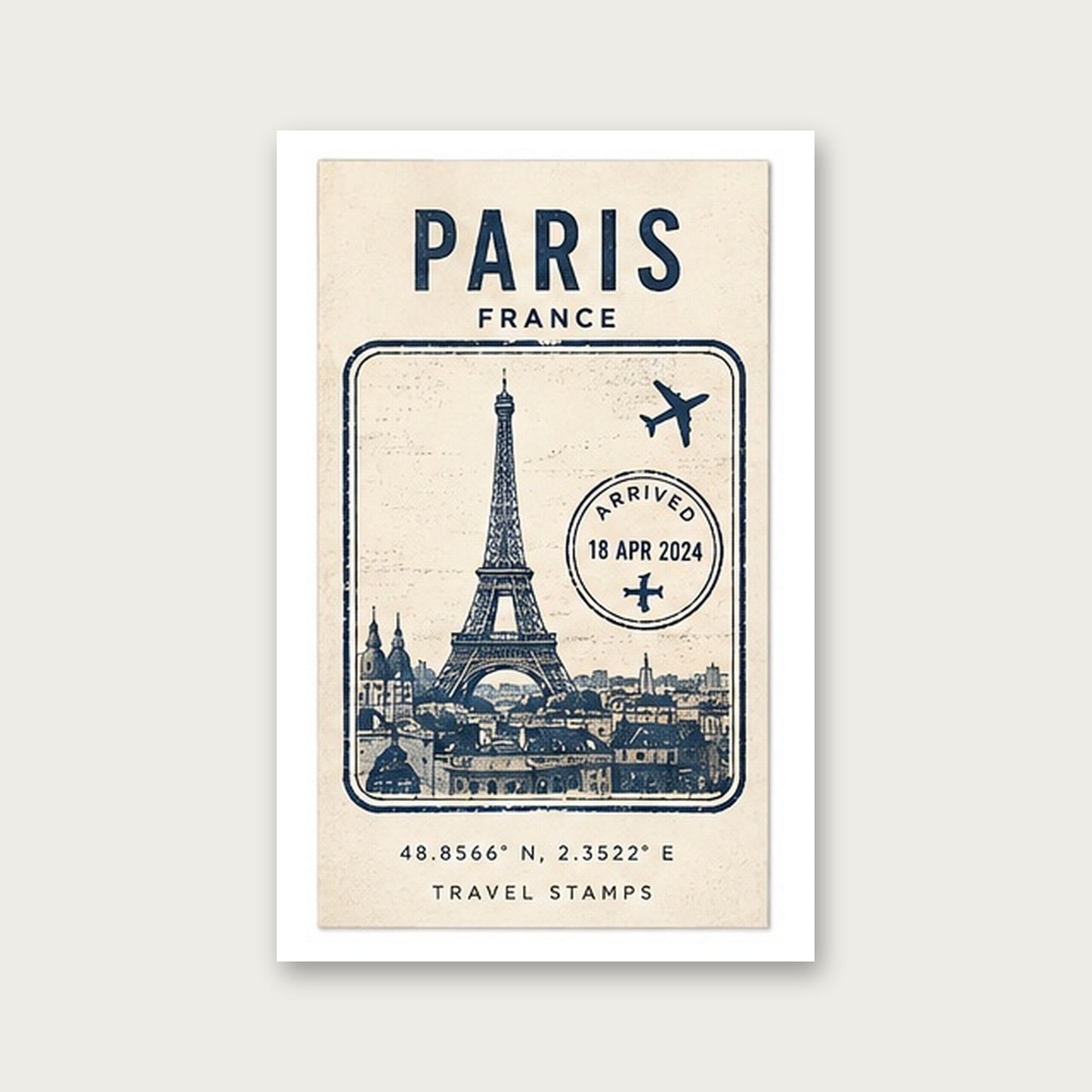 Paris Seyahat Hatırası – Vintage Çerçeveli Poster — Çerçevesiz — Paspartulu — TabloLab
