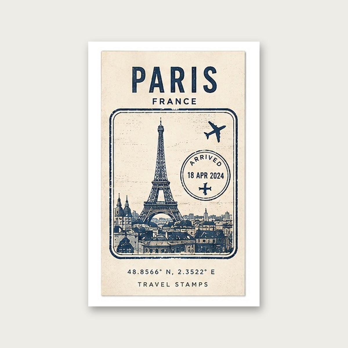 Paris Seyahat Hatırası – Vintage Çerçeveli Poster — Çerçevesiz — Paspartulu — TabloLab
