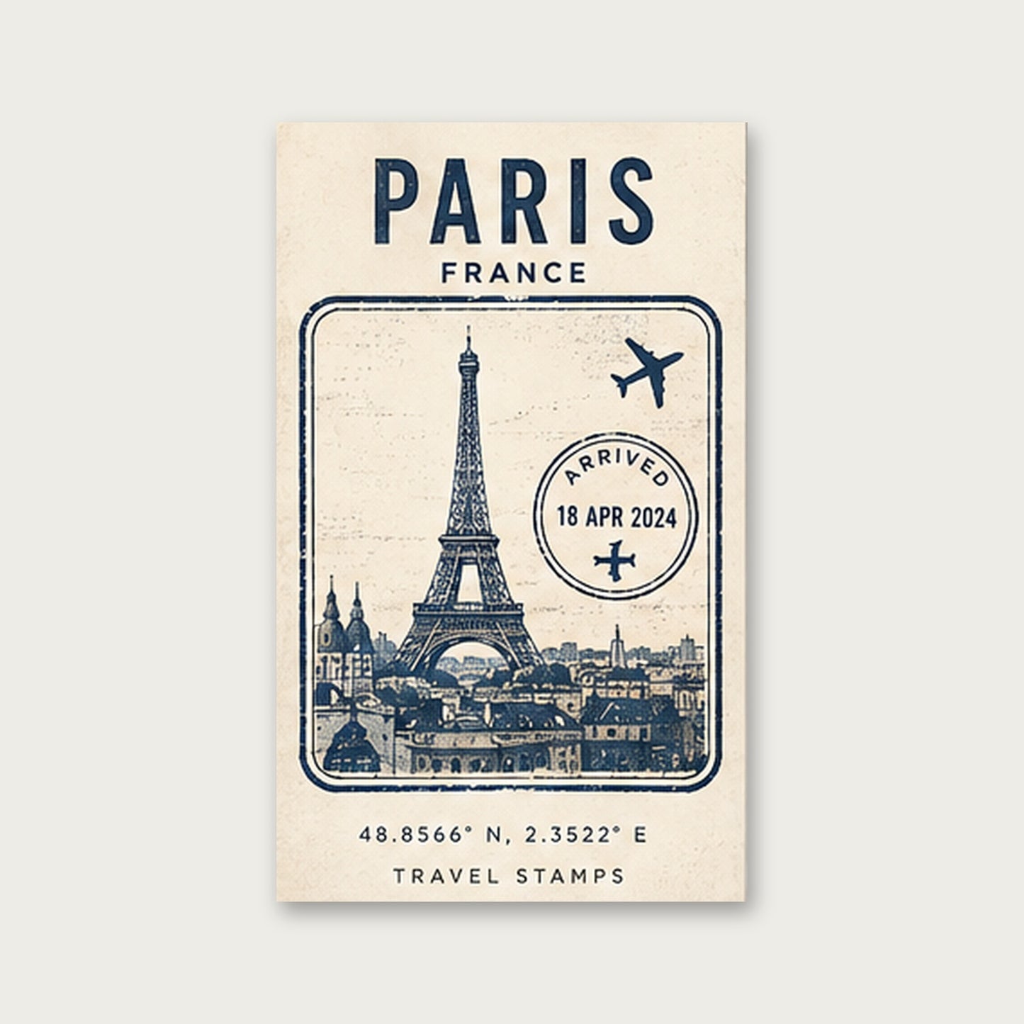 Paris Seyahat Hatırası – Vintage Çerçeveli Poster — Çerçevesiz — Paspartusuz — TabloLab