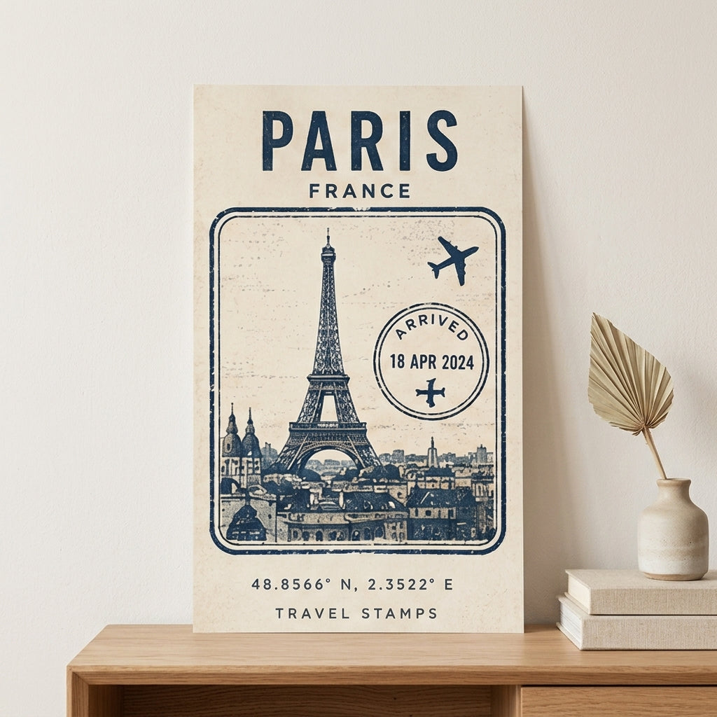 Paris Seyahat Hatırası – Vintage Çerçeveli Poster — Çerçevesiz — Paspartusuz — TabloLab