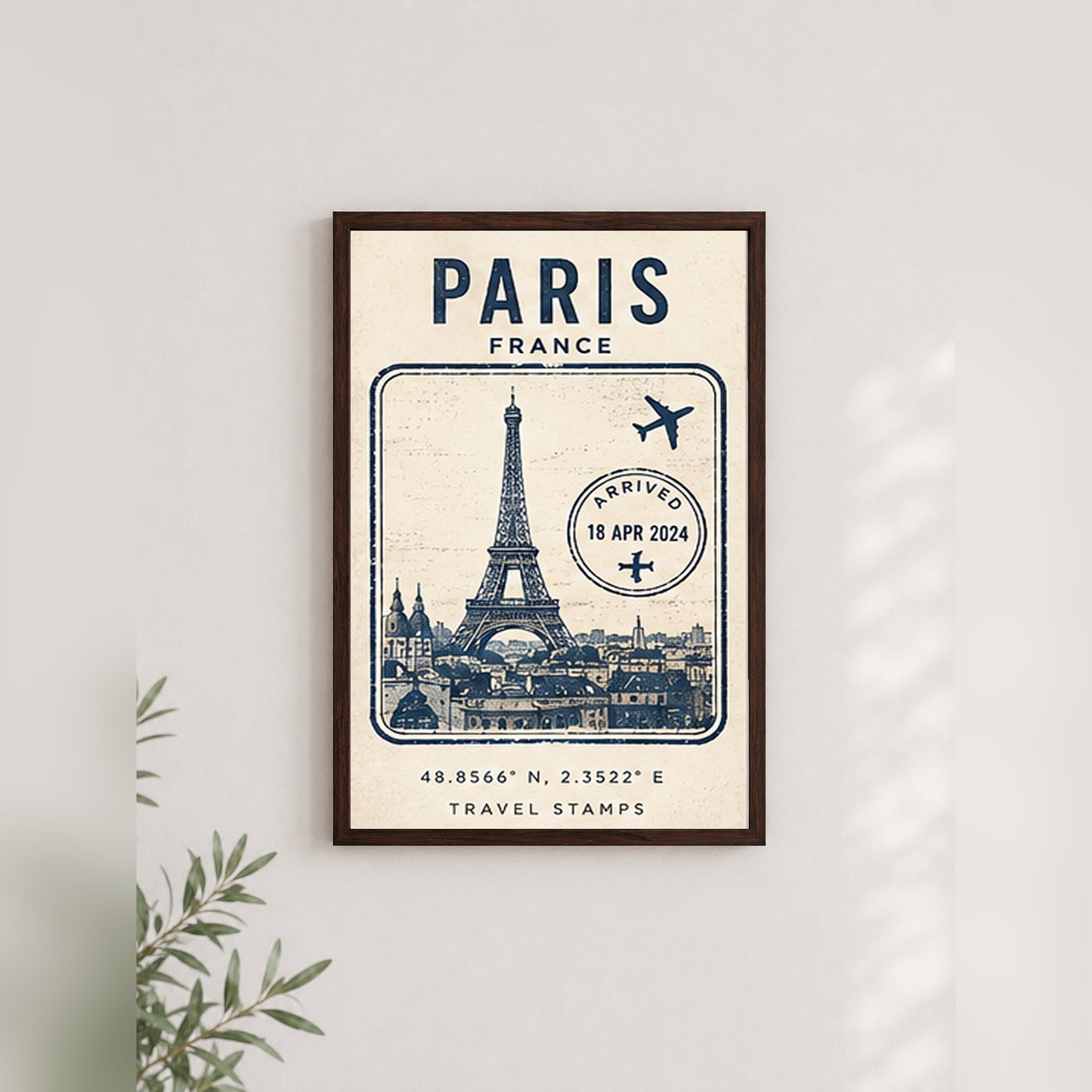 Paris Seyahat Hatırası – Vintage Çerçeveli Poster — Ceviz — Paspartusuz — TabloLab