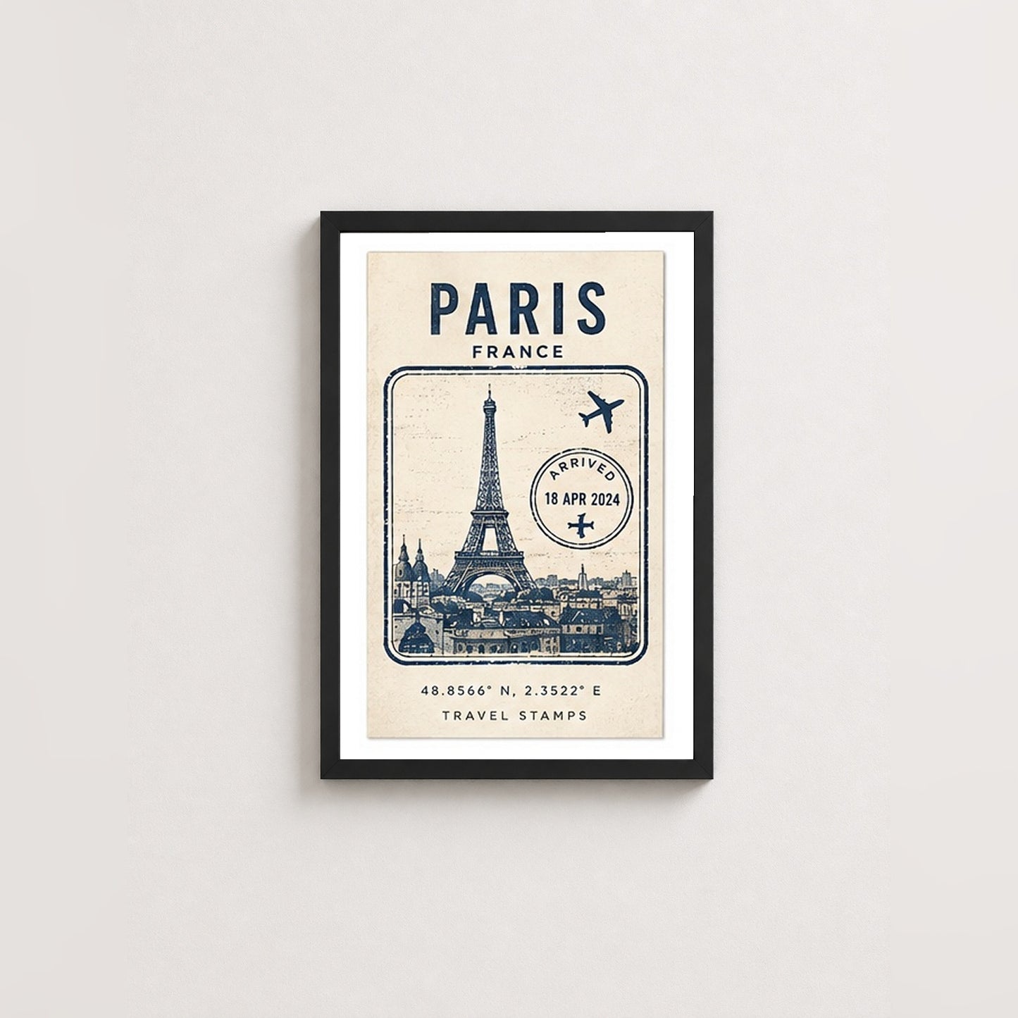 Paris Seyahat Hatırası – Vintage Çerçeveli Poster — Siyah — Paspartulu — TabloLab