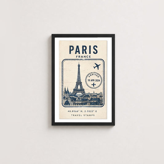 Paris Seyahat Hatırası – Vintage Çerçeveli Poster — Siyah — Paspartulu — TabloLab