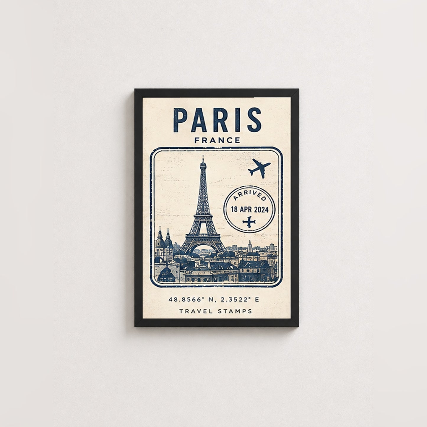Paris Seyahat Hatırası – Vintage Çerçeveli Poster — Siyah — Paspartusuz — TabloLab