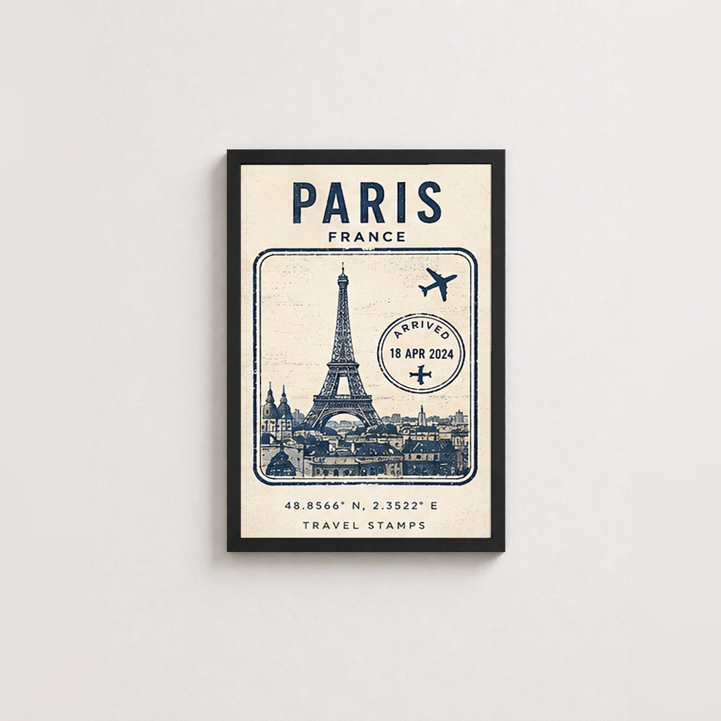 Paris Seyahat Hatırası – Vintage Çerçeveli Poster — Siyah — Paspartusuz — TabloLab