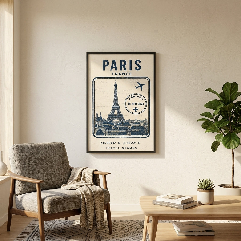 Paris Seyahat Hatırası – Vintage Çerçeveli Poster — Siyah — Paspartusuz — TabloLab
