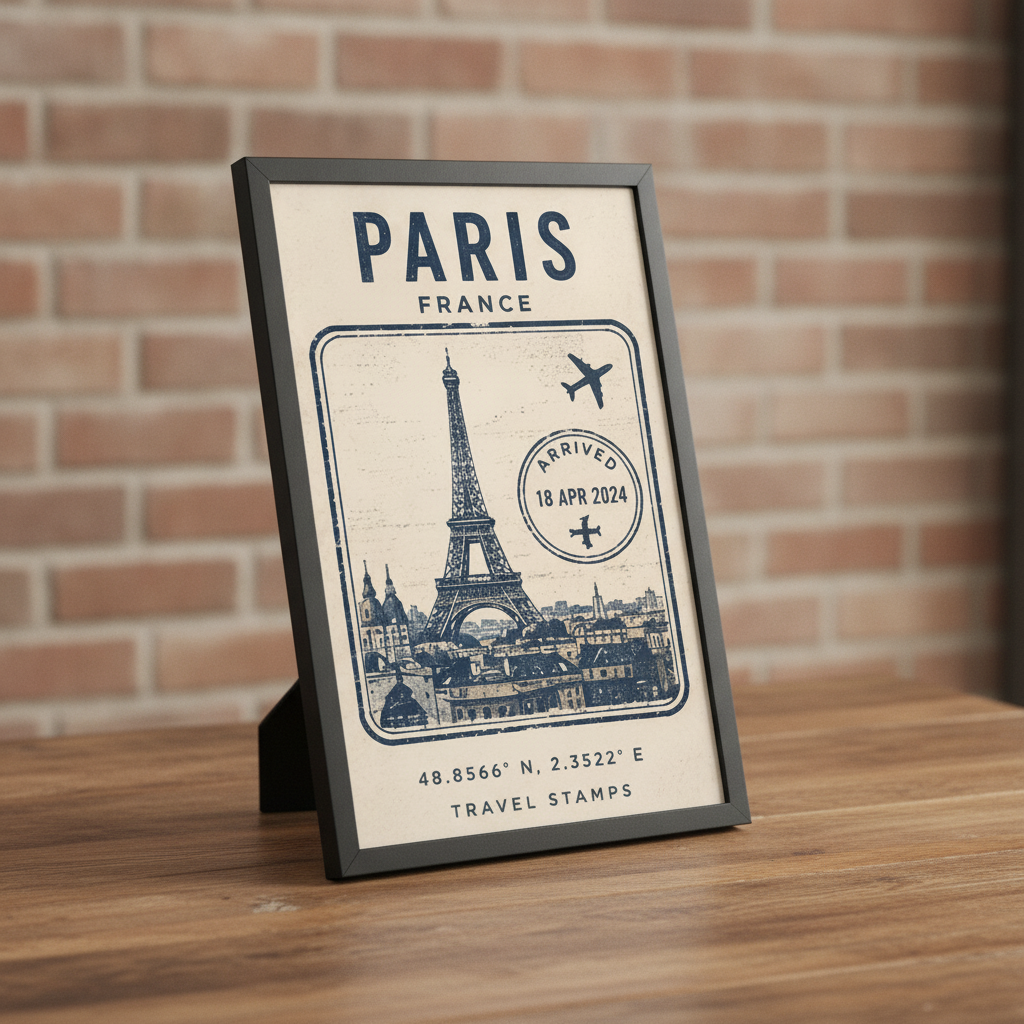 Paris Seyahat Hatırası – Vintage Çerçeveli Poster — Siyah — Paspartusuz — TabloLab