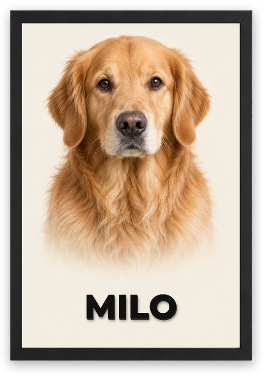 3D Pet Lab — gerçek Siyah çerçeve, MILO isim örneği