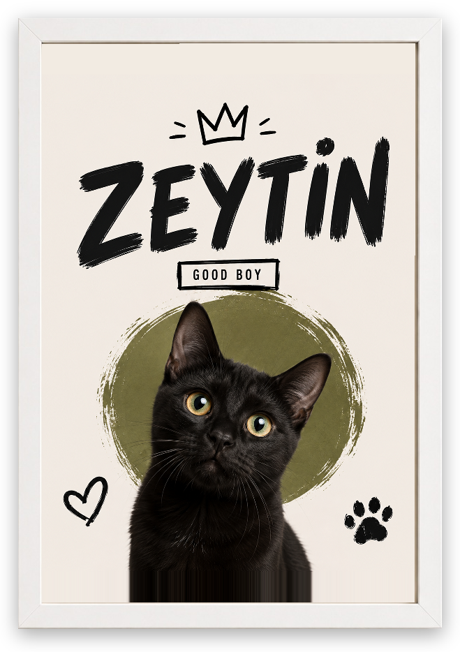 Pet Spotlight — Kişiselleştirilebilir Evcil Hayvan Tablosu — Beyaz Çerçeve — TabloLab