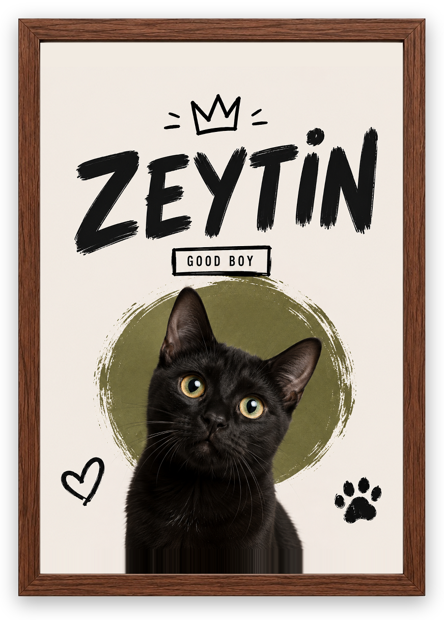 Pet Spotlight — Kişiselleştirilebilir Evcil Hayvan Tablosu — Ceviz Çerçeve — TabloLab