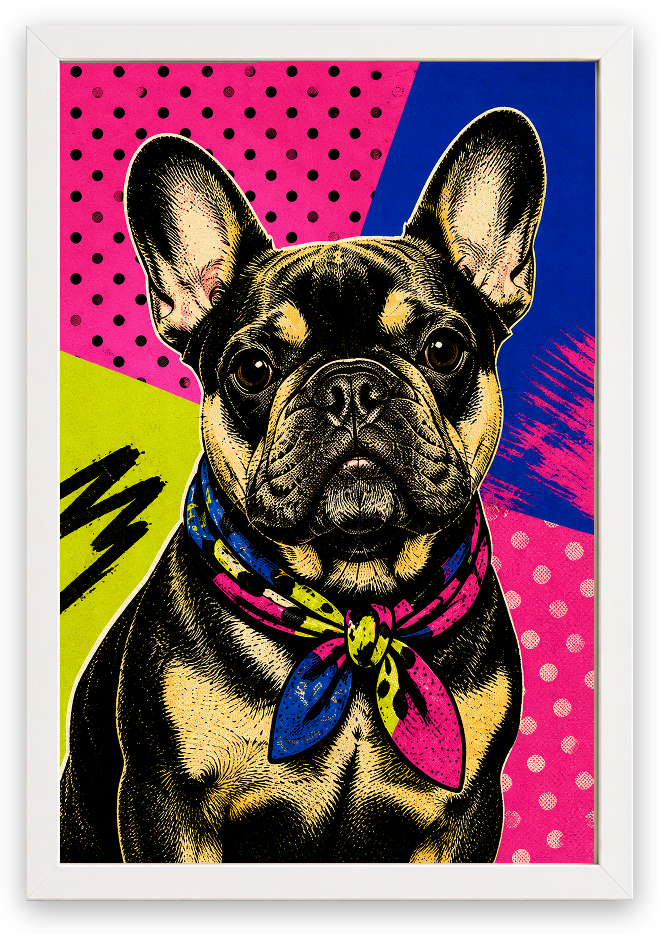 Pop Art Patim – Kişiye Özel Evcil Hayvan Portresi — Beyaz Çerçeve — TabloLab